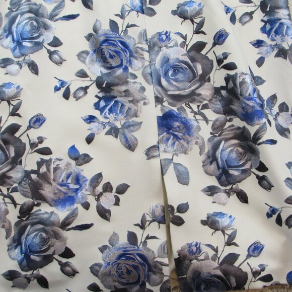 New ELIZA J Metallic One Shoulder Floral Print Ruffle Pencil Dress White Blue 2 - Picture 10 of 11
